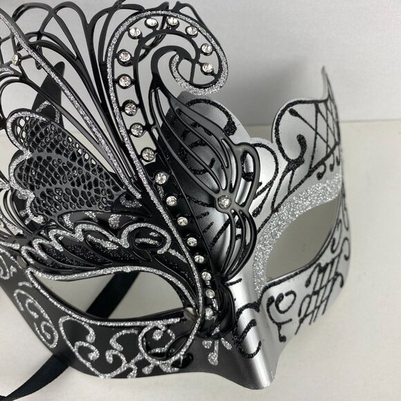 Masquerade Fancy Disguise Party Custom Dress Up Mystery Black Gray Tie Back B - Picture 3 of 6